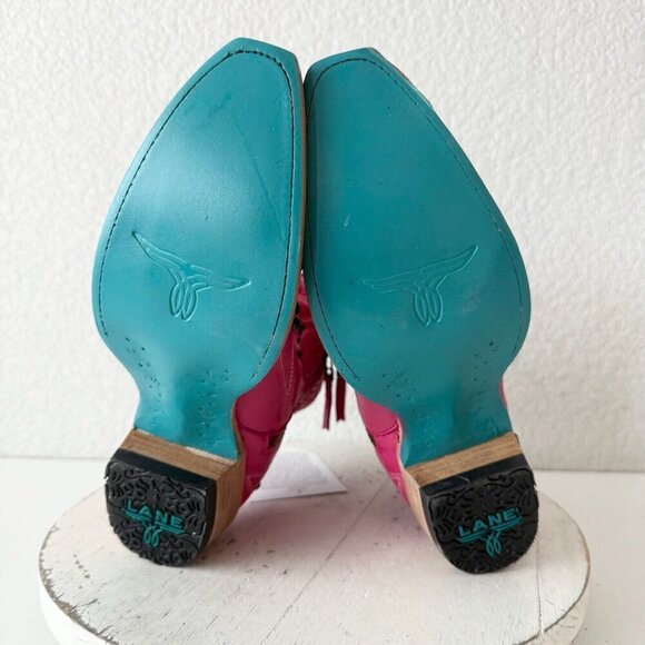 Lane COSSETTE Womens Cowboy Booties 6.5 Western Cowgirl Short Boots Pink Leather - Picture 9 of 12